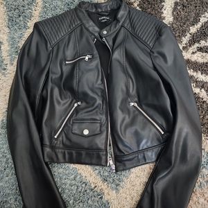 Women's Faux Leather Jacket Black Short Coat